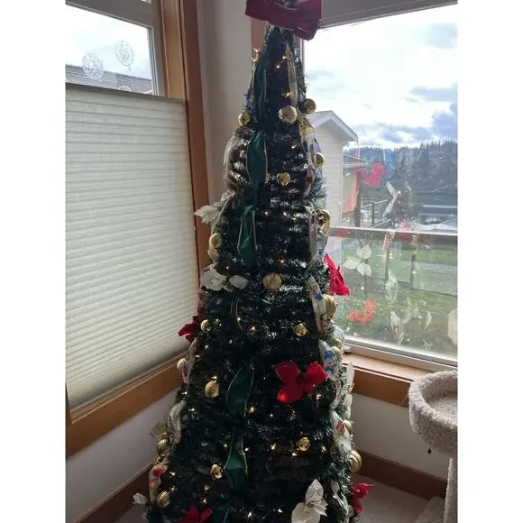 Bradford Exchange Thomas Kinkade Pre Lit Pull Up Christmas Tree Decorated 6ft